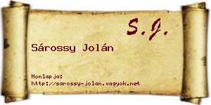 Sárossy Jolán névjegykártya